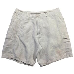Cubavera Mens Linen Blend Cargo Shorts Beige Size 38 Casual Summer Tropical